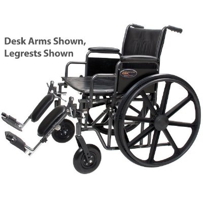 Everest and Jennings Traveler Heavy Duty Wheelchair 22" Wide, Detachable Full Arms