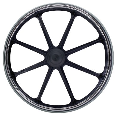 24" x 1" Economy Black Mag Wheel, with Solid Rubber Tire, 12 MM Axle, Hub Width 2-1/4