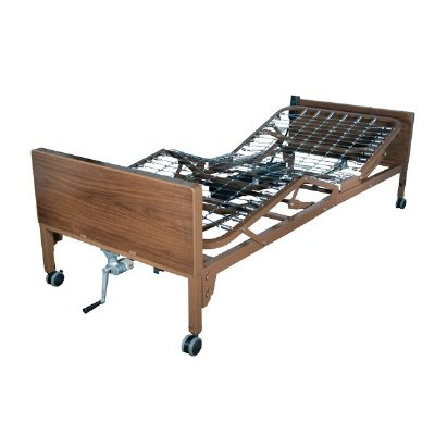 Drive Medical Ultra Light Plus Semi-Electric Bed with Full Length Brown Vein Finish Side Rails