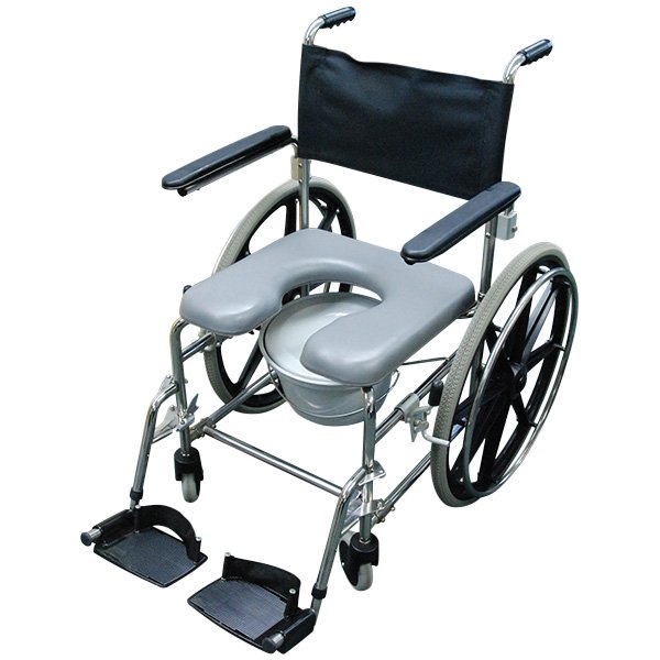 Shower Commode Chair, 24" Rear Wheels, Stainless Steel