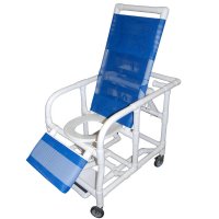 Show product details for Reclining PVC Commode / Shower Chair with Legrest and Sliding Footrest, 20"
