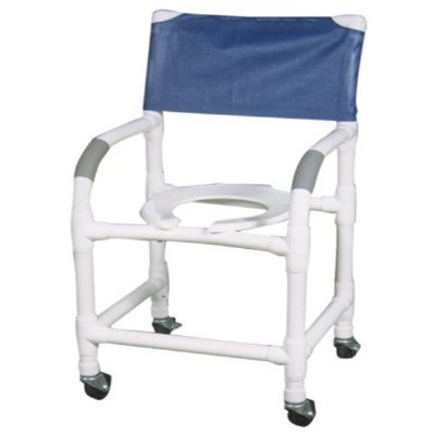 22" PVC Shower/Commode Chair - Standard - Open Front Seat - 4" x 1 1/4" Heavy-Duty Casters
