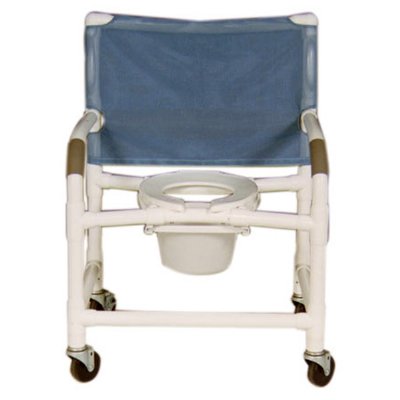 Ex-Wide PVC Shower Chair 26", 4"x1-1/4" Heavy Duty Casters w/Bar in Back, Flatstock Seat w/Drain Holes