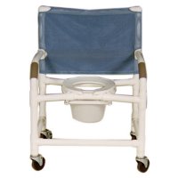 Show product details for Ex-Wide PVC Shower Chair 26", 5"x1-1/4" Heavy Duty Casters, (w/Bar in Back), Flatstock Seat W/Drain Holes