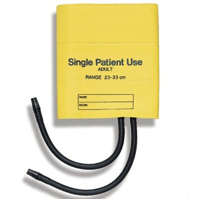 Disposable Single-Patient Use Blood Pressure Cuff, Two-Tube, Adult, Yellow, 5 per Box