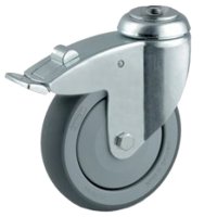 Show product details for Steinco 4"x1" Gray Rubber Total Lock Caster, Hollow KP, 3/8"Hole