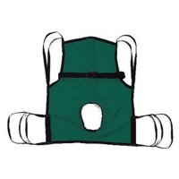 Show product details for 4-Point Hoyer One-Piece Sling with Positioning Strap and Commode Opening - Medium Green