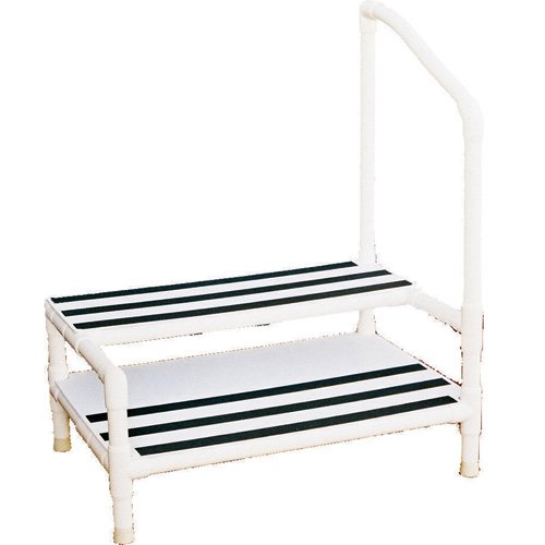 PVC Heavy Duty Double Step Stool with Rubber Tips, Right Side Handrail