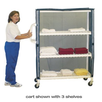 4 Shelf Jumbo Linen Cart w/Open Grid Shelf System, Shelves 20" x 50", Solid or Mesh Cover