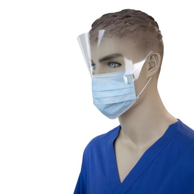 Procedure Face Mask with Ear Loop and Plastic Shield - Blue