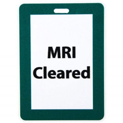 "MRI Cleared" Badge-Unrippable Vinyl-White/Green with Black Lettering