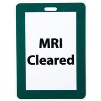 Show product details for "MRI Cleared" Badge-Unrippable Vinyl-White/Green with Black Lettering