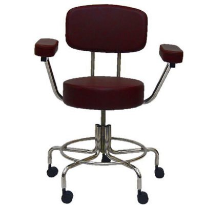 MRI Doctor Stool, Adj 22"-28" Height, w/Casters, Back Rest & Arms