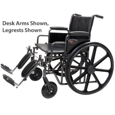 Everest and Jennings Traveler Heavy Duty Wheelchair 20" Wide, Detachable Full Arms