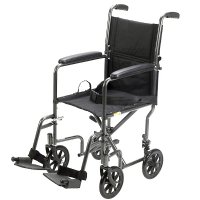 Drive Medical 17" Steel Transport Chair, Black Upholstery, Silver Vein Finish