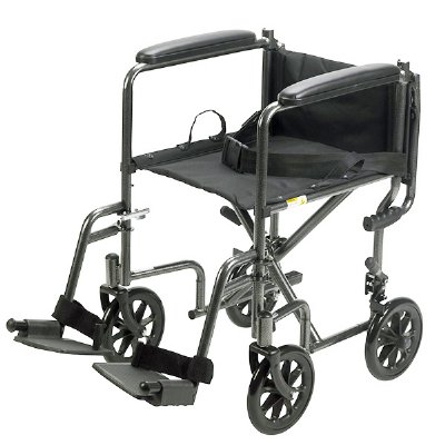 Drive Medical 17" Steel Transport Chair, Black Upholstery, Silver Vein Finish