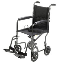 Drive Medical 19" Steel Transport Chair, Black Upholstery, Silver Vein Finish