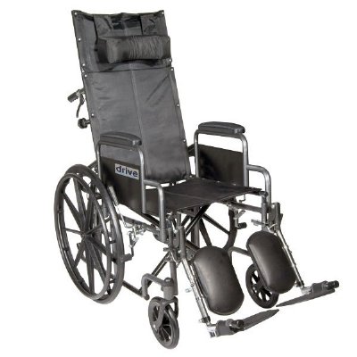 Drive Medical Silver Sport Full Reclining 16" Wheelchair, Detachable Desk Arms and Legrest