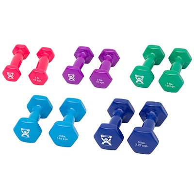 CanDo vinyl coated dumbbell - 10-piece set - 2 each 1, 2, 3, 4, 5, Wall Rack Option