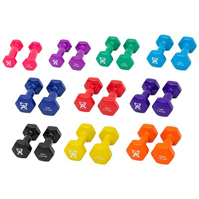 CanDo vinyl coated dumbbell - 20-piece set - 2 each 1, 2, 3, 4, 5, 6, 7, 8, 9, 10, Rack Option