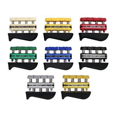 CanDo Digi-Flex hand exerciser - set of 8 (tan, yellow, red, green, blue, black, silver, gold), Rack Option