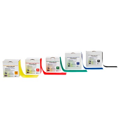 TheraBand exercise band - Twin-Pak 100 yard roll - 5 pc Set with Dispens-a-Band rack (1 each: yellow, red, green, blue, black)