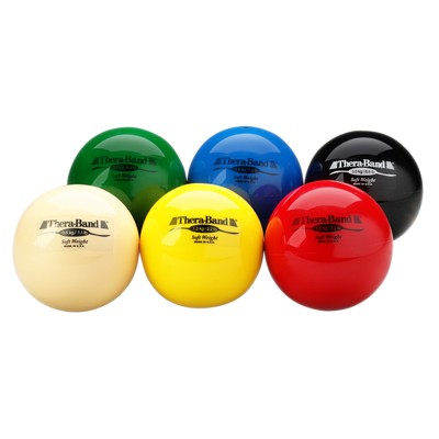 TheraBand Soft Weights ball - 6-piece set (1 each: tan, yellow, red, green, blue, black), Rack Option