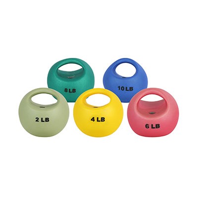 CanDo One Handle Medicine Ball - 5 pc set (Tan, Yellow, Red, Green, Blue)