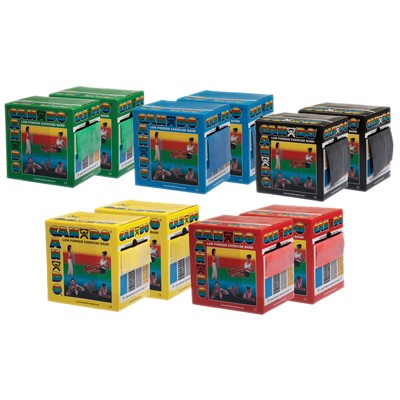 CanDo Low Powder Exercise Band - Twin-Pak - 100 yard - 5 color set (2 x 50 yard boxes of each color: Yellow, Red, Green, Blue, Black)