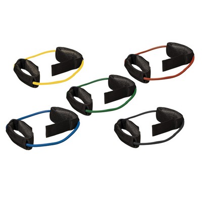 CanDo Exercise Tubing with Cuff Exerciser - 5-piece set (1 each: yellow, red, green, blue, black)