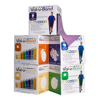 Val-u-Band Resistance Bands, Dispenser Roll, 50 Yds., 5-Piece Set, Peach, Orange, Lime, Blueberry, Plum, Contains Latex