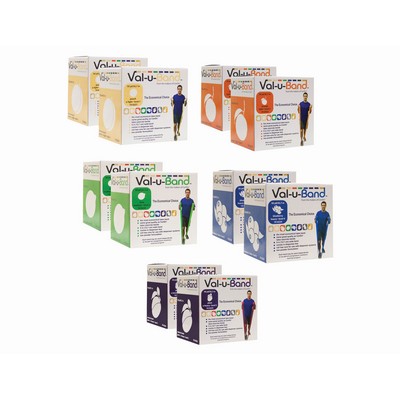 Val-u-Band Resistance Bands, Dispenser Roll, 100 Yds. (2 x 50 Yds.), 5-Piece Set, Peach, Orange, Lime, Blueberry, Plum, Contains Latex