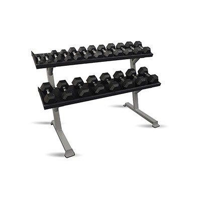 Inflight Fitness, 69" 2-Tier Dumbbell Rack, Tray Style, 10 Pair Rubber Hexagon Dumbbell Set