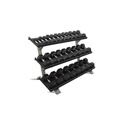 Inflight Fitness, 69" 3-Tier Dumbbell Rack, Tray Style, 15 Pair Rubber Hexagon Dumbbell Set