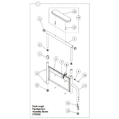 Conventional, Adjustable Height Desk Length Arm Assembly for Invacare Wheelchairs, Right Side