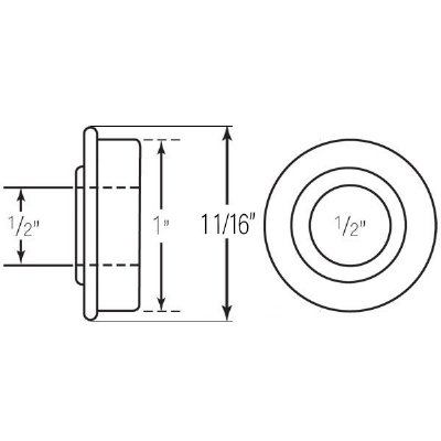 115-117 Bearing, Caster Stem,  1/2" ID  x 1 1/16" OD, Flanged