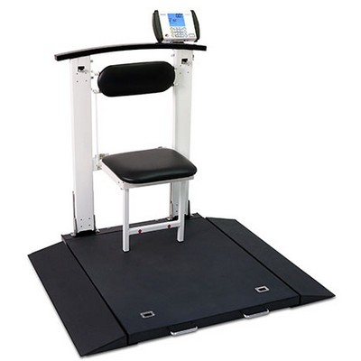 Detecto, Wheelchair Scale, Portable, Folding Column, Seat, 1000 lb x .2 lb / 450 kg x .1 kg, AC Adapter