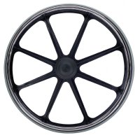 Show product details for 24" x 1" Economy Black Mag Wheel, with Solid Rubber Tire, 12 MM Axle, Hub Width 2-1/4