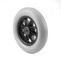 Show product details for Caster Assembly 6 X 1 Inch 8-Spoke Gray Hard Rubber Tire, 5/16" Diameter, 1 3/16" Hub Width