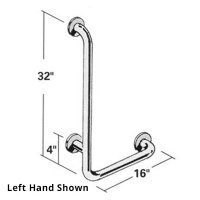 Show product details for Horizontal/Vertical Stainless Steel Grab Bar - 16" x 32" Right Hand (Left Hand Pictured)