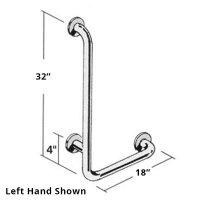 Show product details for Horizontal/Vertical Stainless Steel Grab Bar - 18" x 32" Right Hand (left hand pictured)