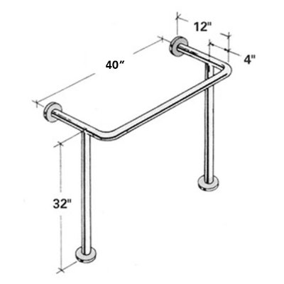 Bathtub Floor Mounted Stainless Steel Grab Bar - 40"