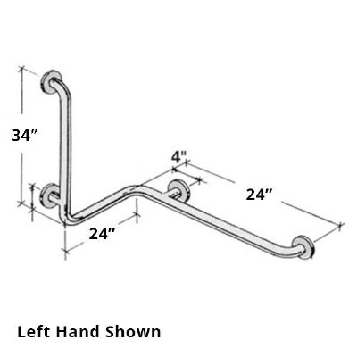 Bathtub/Shower Corner Stainless Steel Grab Bar, Left Hand 32" x 24" x 24"