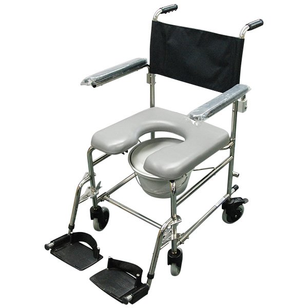 Shower Commode Chair, 8" Wheels, Stainless Steel