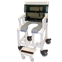 Show product details for 18" Wide Shower / Commode Chair with Open Front Soft Seat, Drop Arms and Sliding Footrests