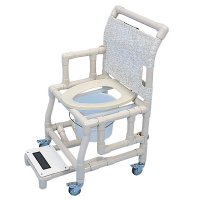 Show product details for 18" Wide Shower / Commode Chair with Elongated Commode Seat, Drop Arms and Sliding Footrests