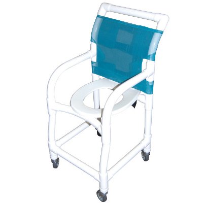 18" Wide Shower / Commode Chair with Tilted Elongated Commode Seat