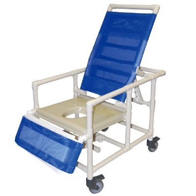 24" Wide Reclining Shower / Commode Chair with Legrest, Sliding Footrest and Vacuum Formed Seat
