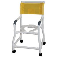 Show product details for 18" PVC Shower/Commode Chair - Flared Base - Open Front Seat