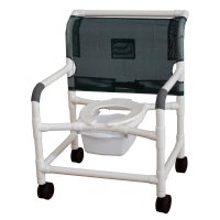 Show product details for 26" PVC Shower/Commode Chair - Open Front Seat - 4" x 1 1/4" Heavy-Duty Casters - 10 Qt Pail - Weight Capacity 425 lbs.